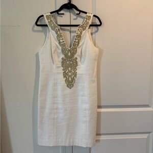 Lilly Pulitzer White Dress with Gold Embellishments - size 8